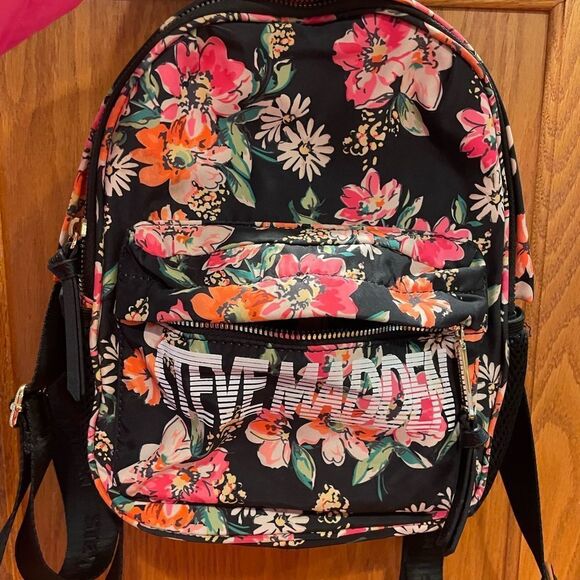 Steve Madden Black Orange and Pink Floral Print Backpack 9x10 - Picture 1 of 16